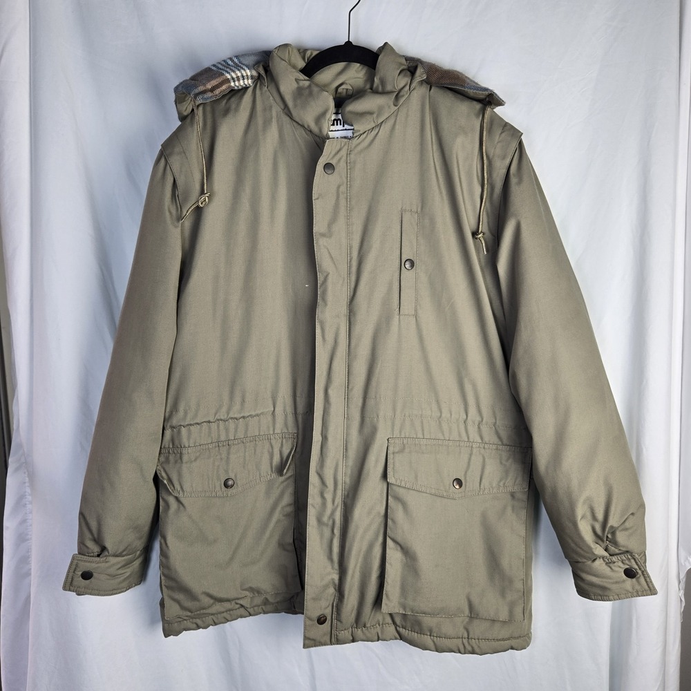 Vintage 80s Campus‎ Flannel Lined Winter Jacket Mens Large Taupe Utility Neutral